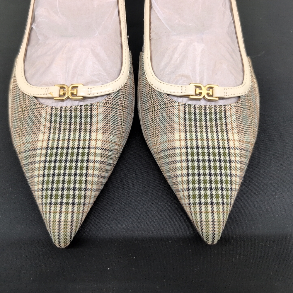 Sam Edelman Toni Slingback Pointed Toe Women's Kitten Heel Pump US 8.5 Oat Plaid - Picture 5 of 14